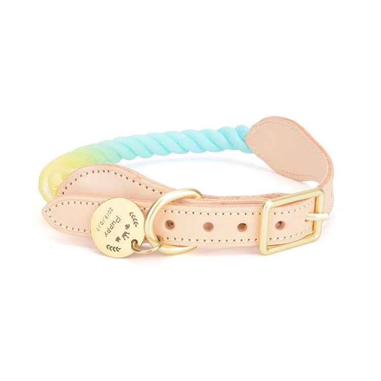 Gradient Cotton Leather Dog Leash & Collar Set