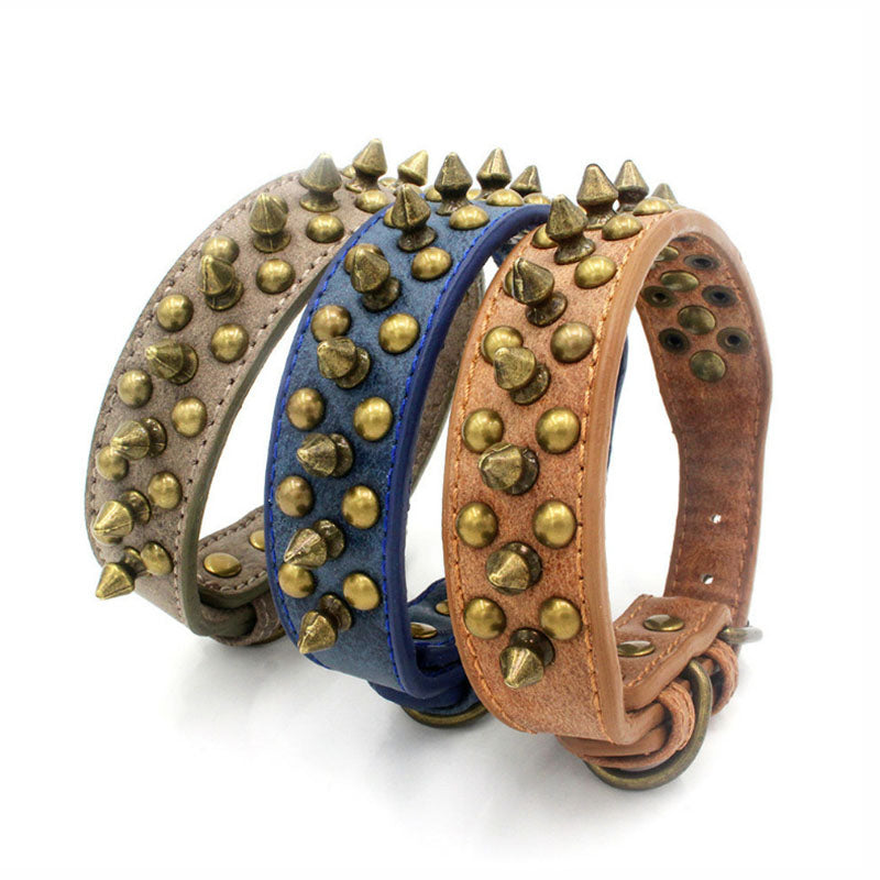 Adjustable Leather Spiked Dog Collar