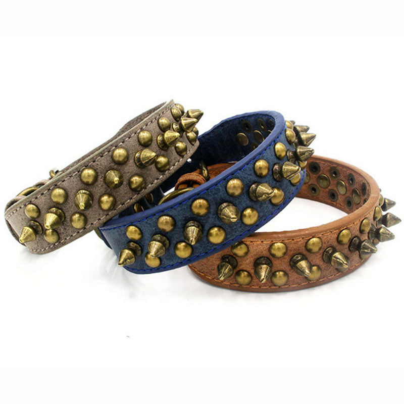 Adjustable Leather Spiked Dog Collar