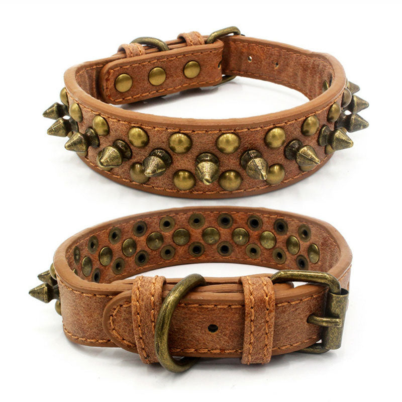 Adjustable Leather Spiked Dog Collar