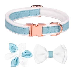 Flower Bow Velvet Dog Collar