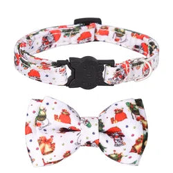 Christmas Floral Cat Collar with Bowknot – Quick Release Safety Design