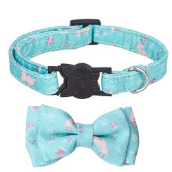 Christmas Floral Cat Collar with Bowknot – Quick Release Safety Design