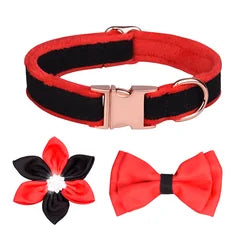 Flower Bow Velvet Dog Collar