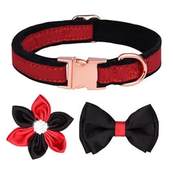Flower Bow Velvet Dog Collar