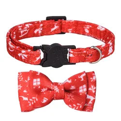 Christmas Floral Cat Collar with Bowknot – Quick Release Safety Design