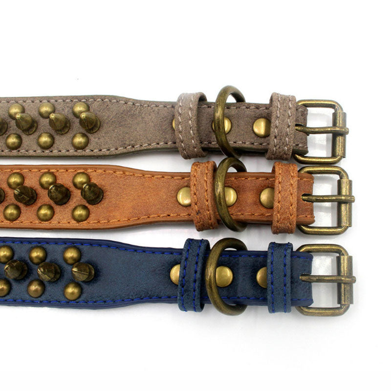 Adjustable Leather Spiked Dog Collar