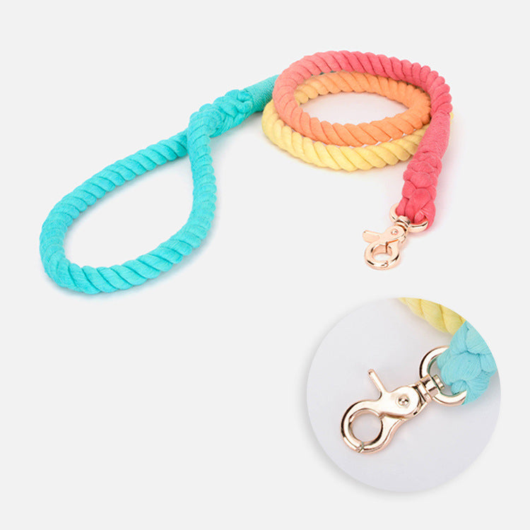Gradient Cotton Leather Dog Leash & Collar Set