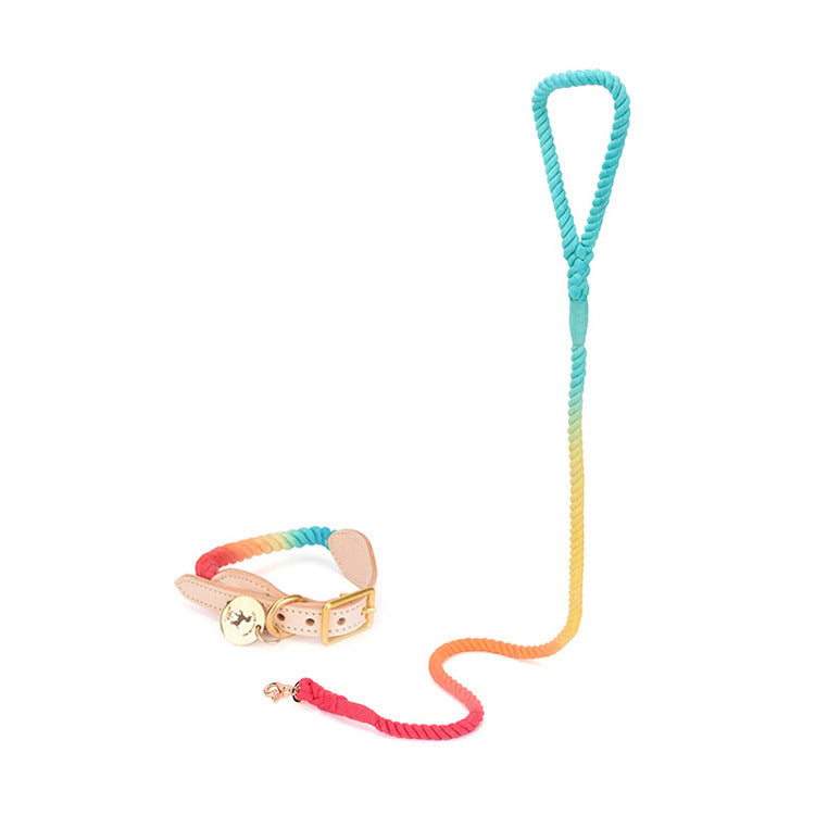 Gradient Cotton Leather Dog Leash & Collar Set