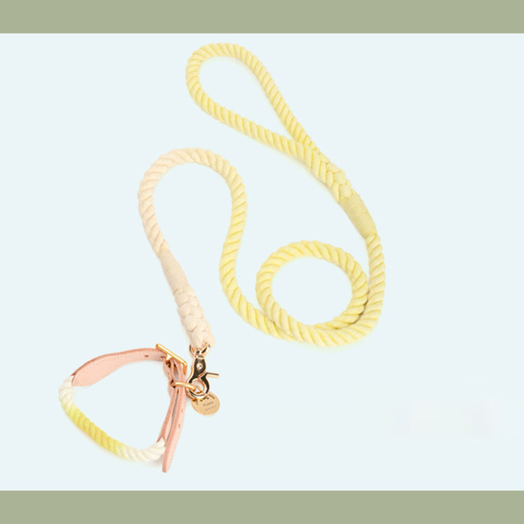 Gradient Cotton Leather Dog Leash & Collar Set
