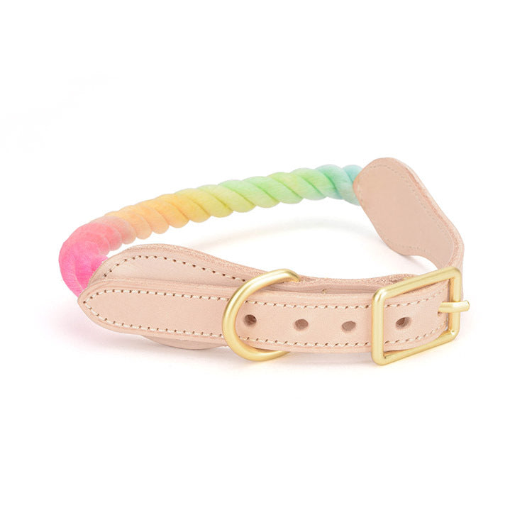 Gradient Cotton Leather Dog Leash & Collar Set