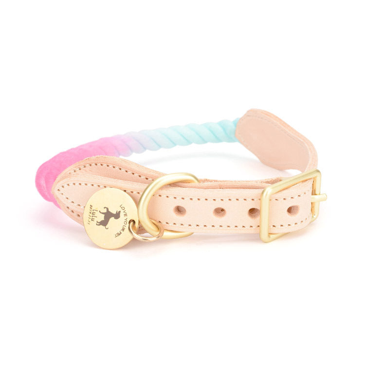 Gradient Cotton Leather Dog Leash & Collar Set