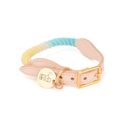 Gradient Cotton Leather Dog Leash & Collar Set
