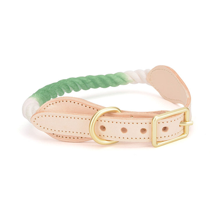 Gradient Cotton Leather Dog Leash & Collar Set