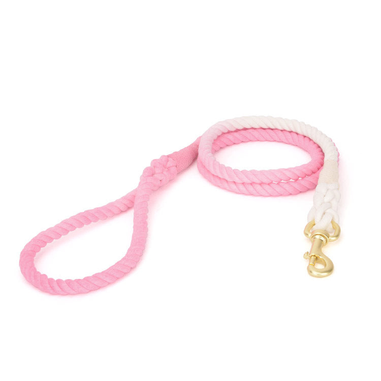 Gradient Cotton Leather Dog Leash & Collar Set
