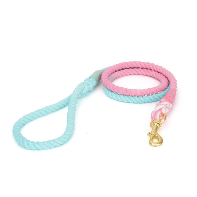 Gradient Cotton Leather Dog Leash & Collar Set