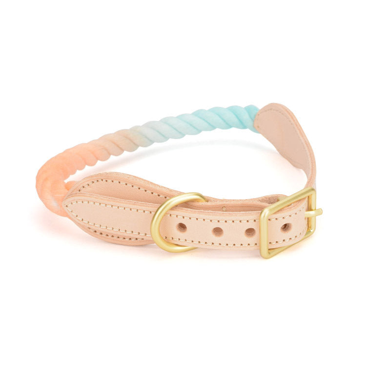 Gradient Cotton Leather Dog Leash & Collar Set