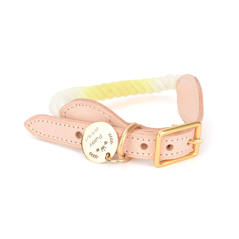 Gradient Cotton Leather Dog Leash & Collar Set