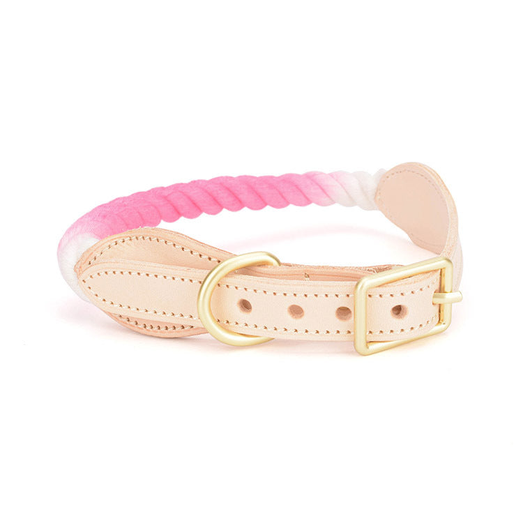 Gradient Cotton Leather Dog Leash & Collar Set