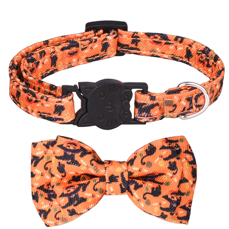 Christmas Floral Cat Collar with Bowknot – Quick Release Safety Design