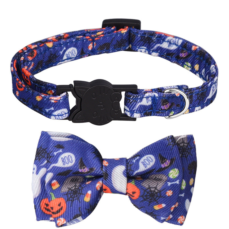 Christmas Floral Cat Collar with Bowknot – Quick Release Safety Design
