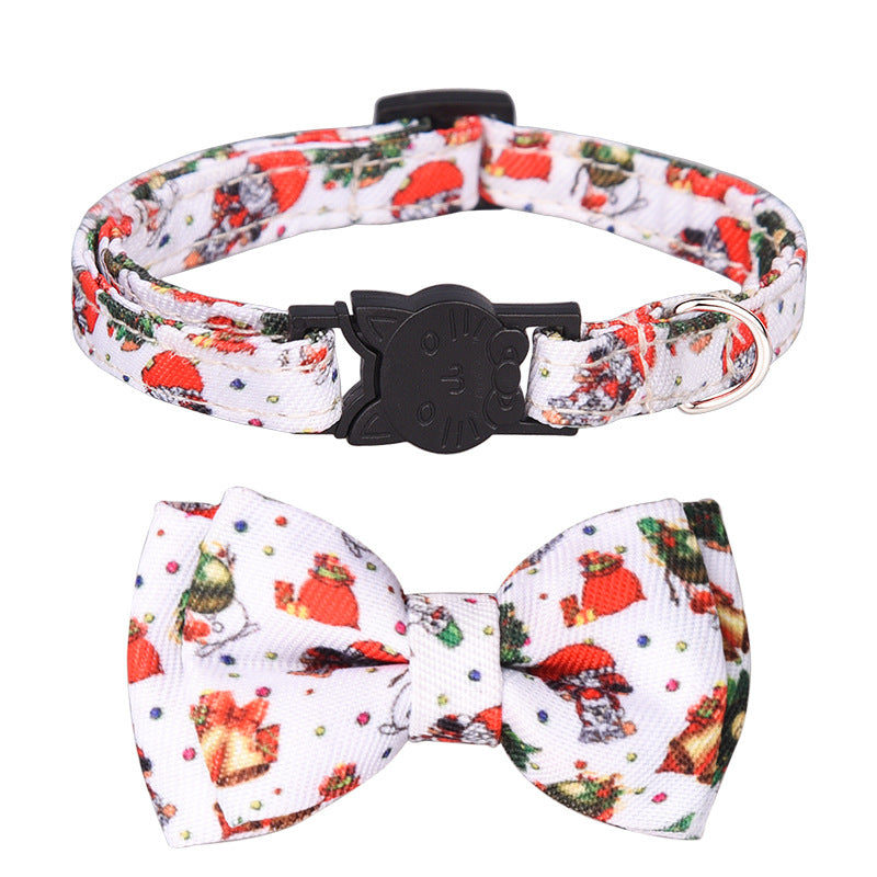 Christmas Floral Cat Collar with Bowknot – Quick Release Safety Design