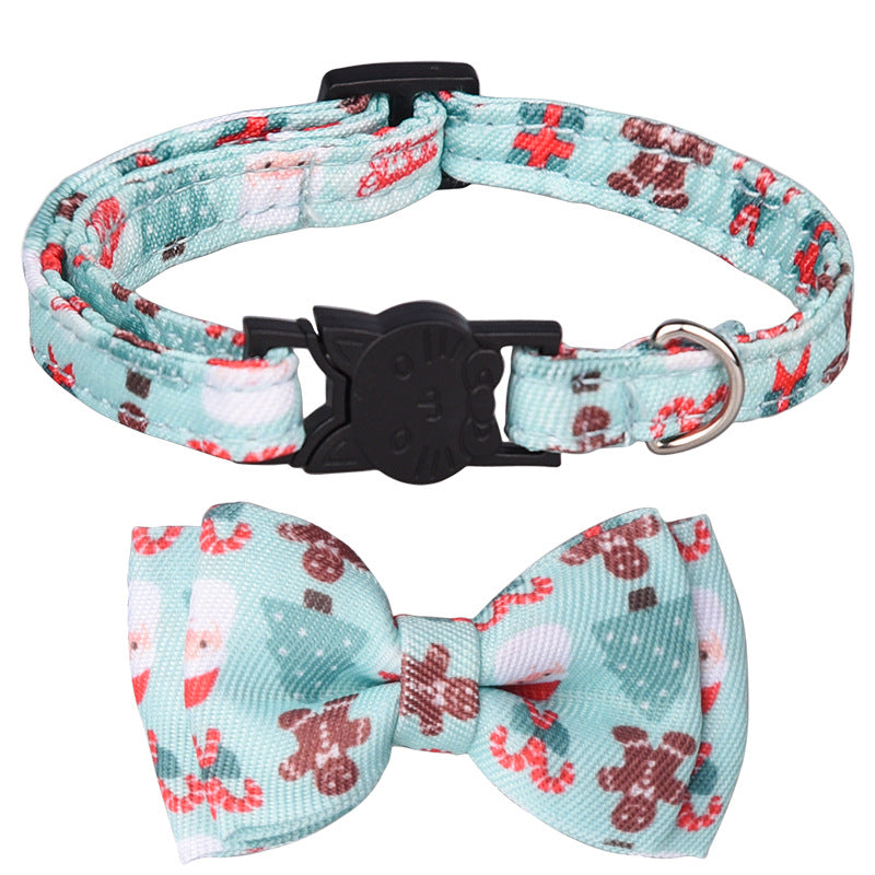 Christmas Floral Cat Collar with Bowknot – Quick Release Safety Design