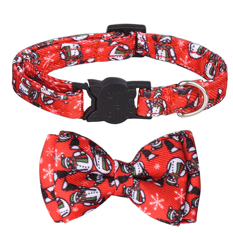 Christmas Floral Cat Collar with Bowknot – Quick Release Safety Design