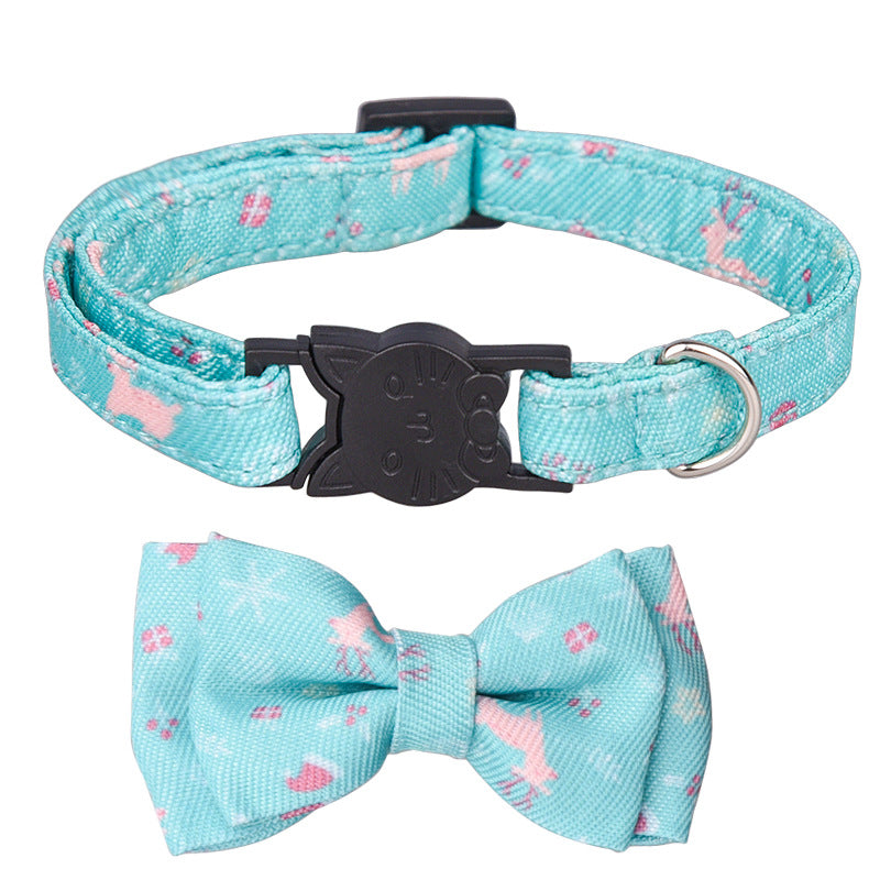 Christmas Floral Cat Collar with Bowknot – Quick Release Safety Design